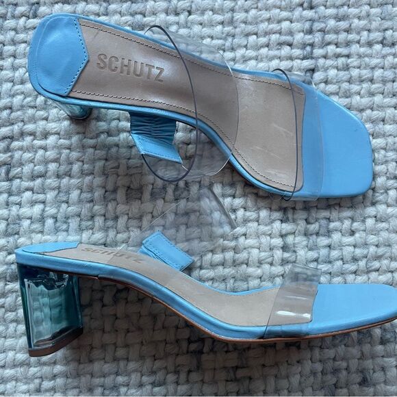 NEW SCHUTZ Blue Ariella Acrylic Heel Sandal 7 - Picture 1 of 7